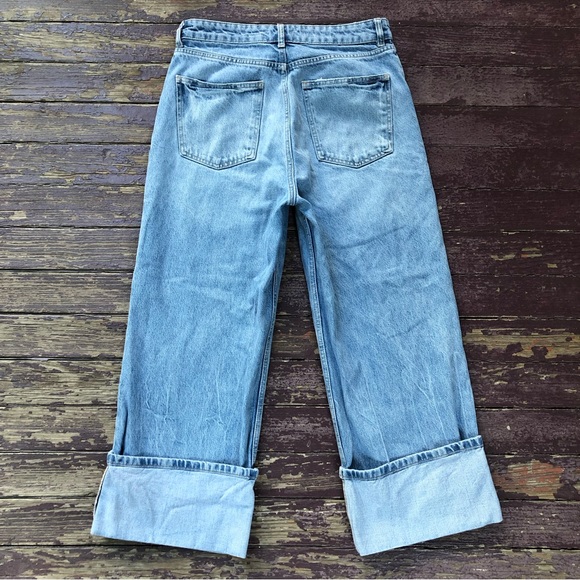 Zara Mid Rise Loose Jeans Folded Cuffs Wide Leg 10 - Picture 7 of 13